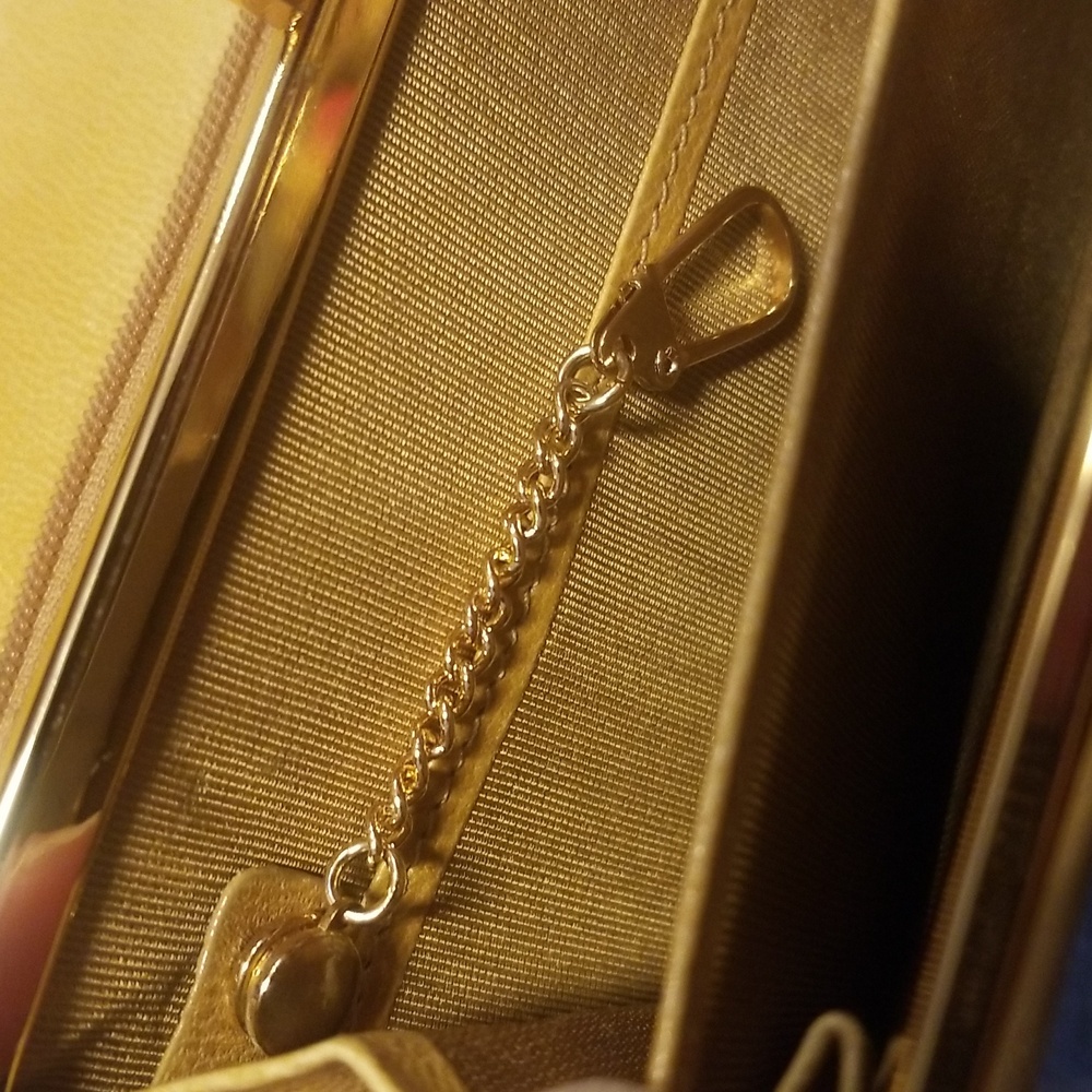 GIVENCHY Long Wallet Leather Kiss Lock Yellow Designer Women's Clutch With Chain - Picture 16 of 17